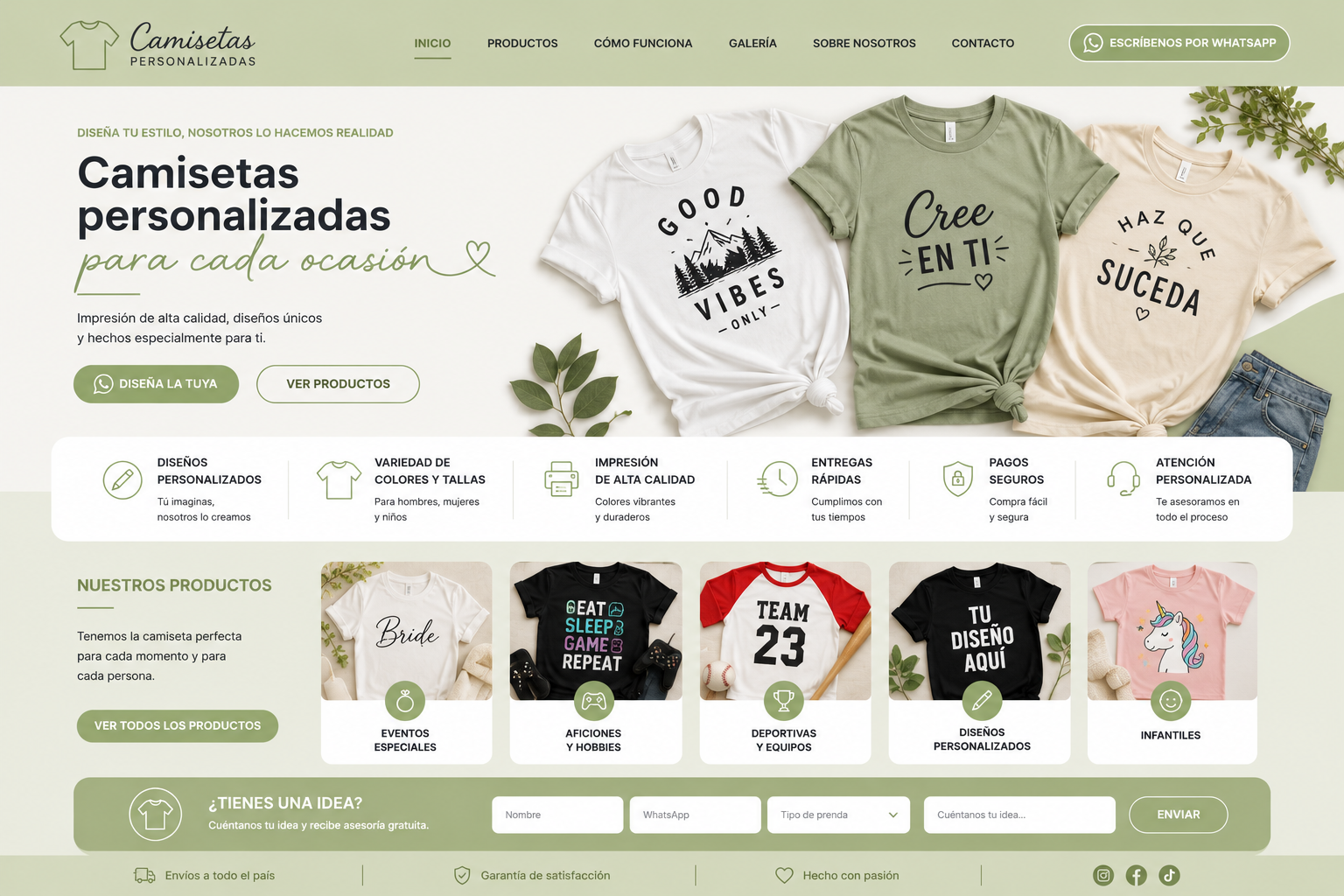 Modelo de landing page para Camisetas personalizadas