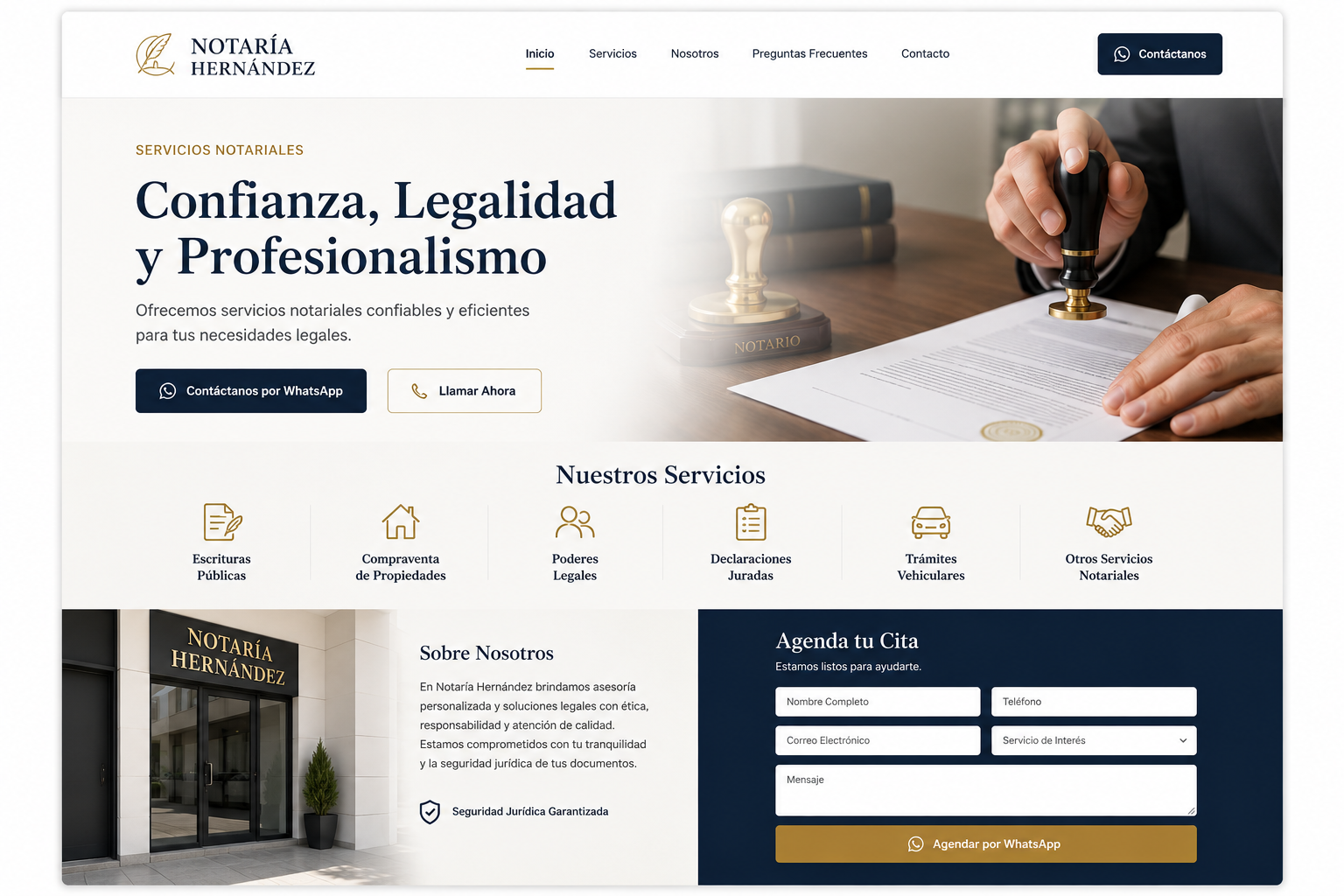 Modelo de landing page para Notaría