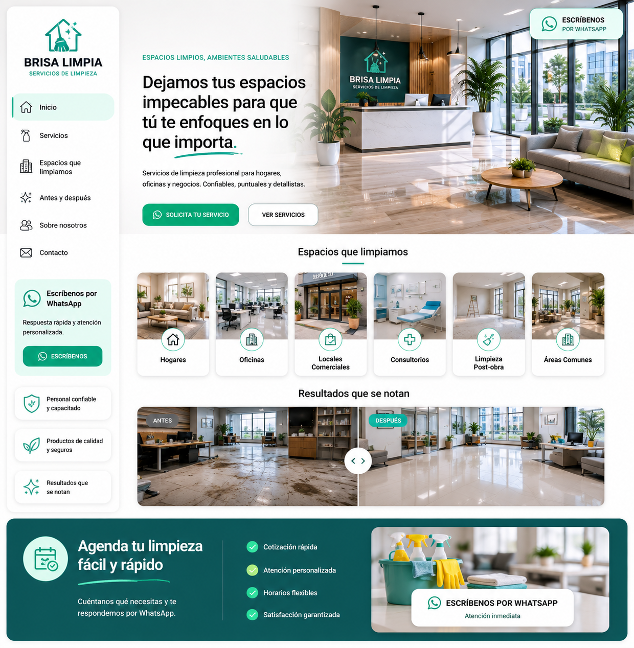 Modelo de landing page para Limpieza