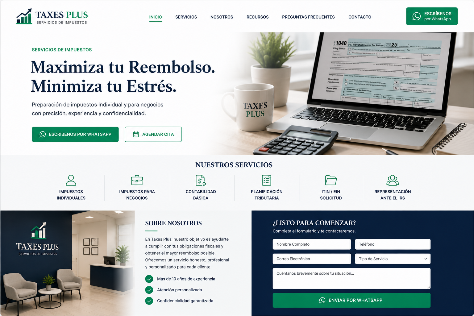 Modelo de landing page para Taxes