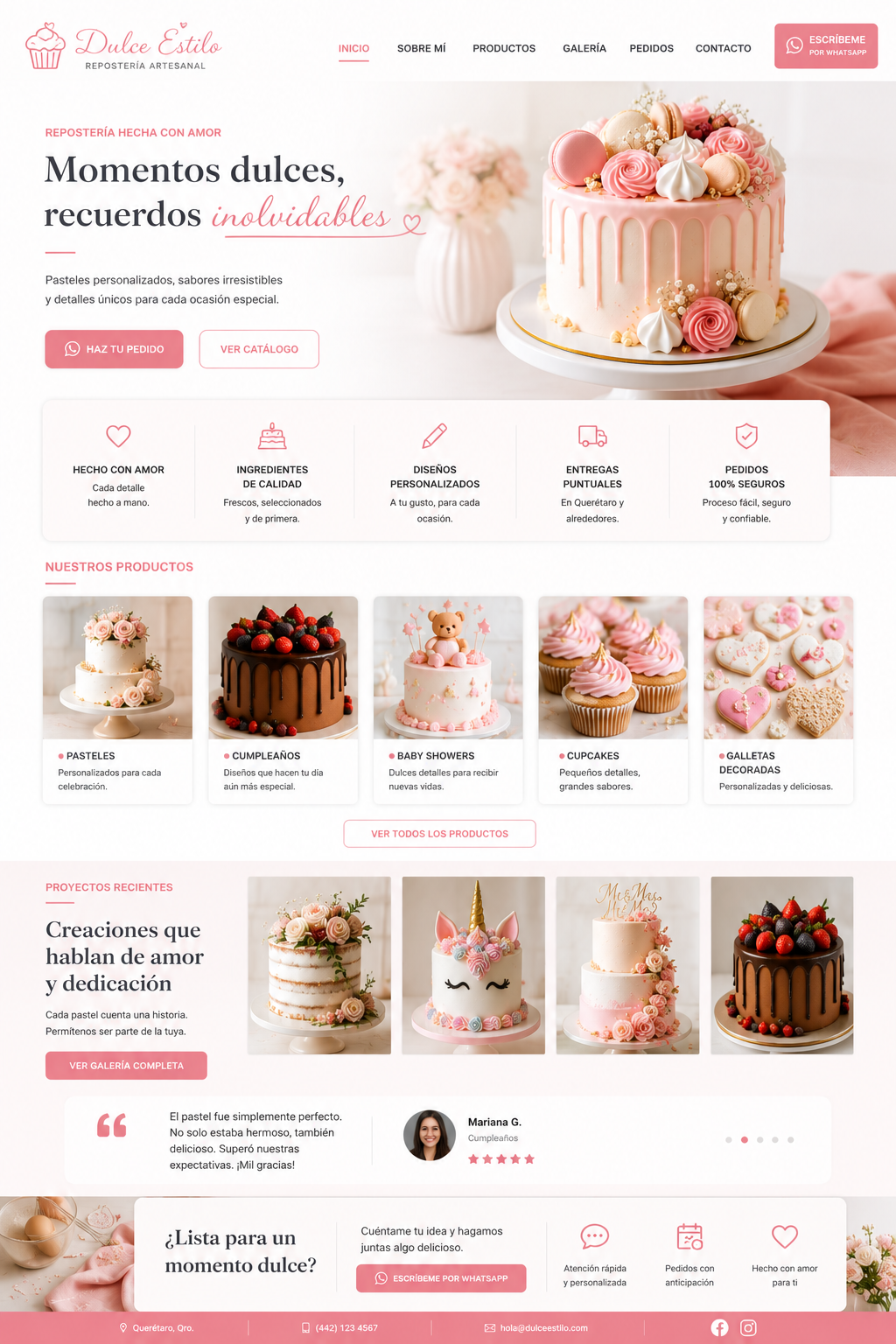 Modelo de landing page para Repostería
